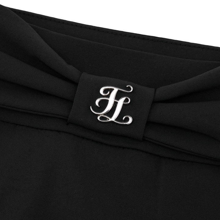 Fairliar Front Ribbon Belt Wide Pleated Golf Skirt Black - SS25 Women