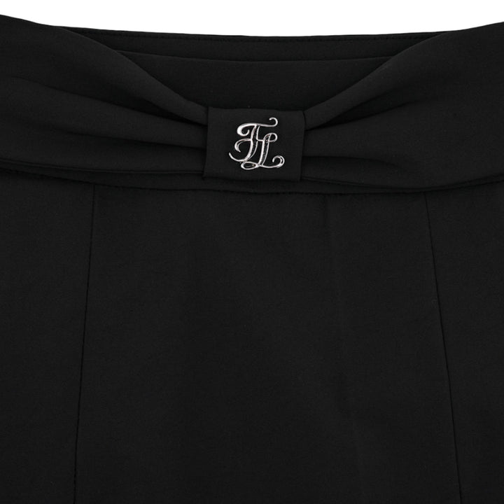 Fairliar Front Ribbon Belt Wide Pleated Golf Skirt Black - SS25 Women