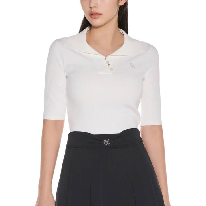 Fairliar Front Ribbon Belt Wide Pleated Golf Skirt Black - SS25 Women