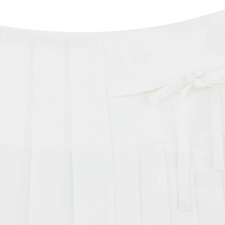 Fairliar Asymmetrical Ribbon Pleated Golf Skirt White - SS25 Women