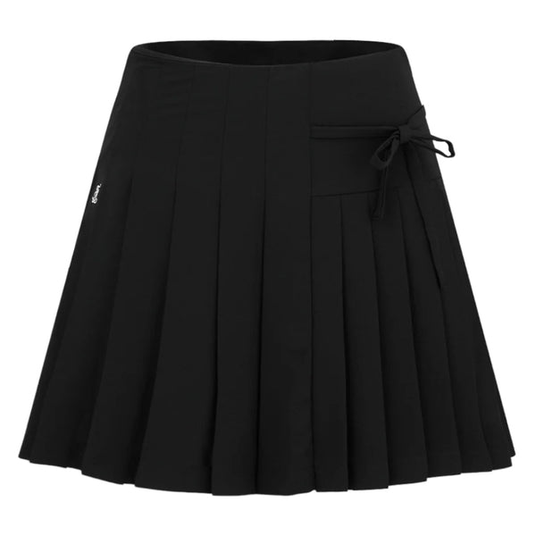 Fairliar Asymmetrical Ribbon Pleated Golf Skirt Black - SS25 Women