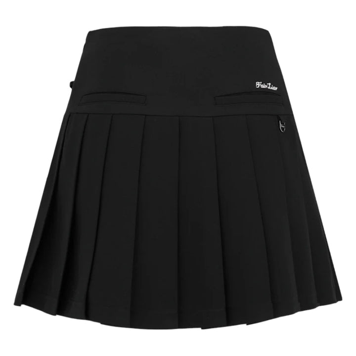 Fairliar Asymmetrical Ribbon Pleated Golf Skirt Black - SS25 Women