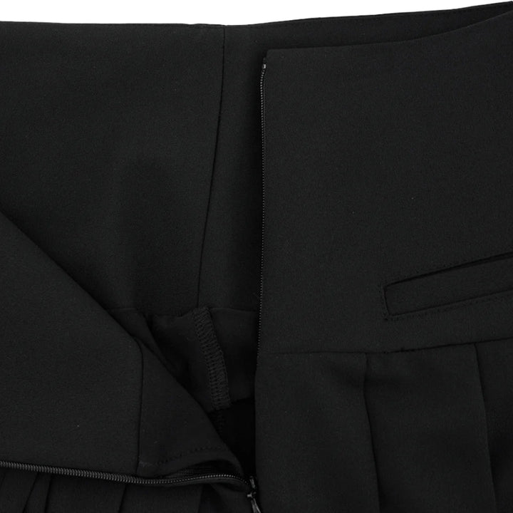 Fairliar Asymmetrical Ribbon Pleated Golf Skirt Black - SS25 Women
