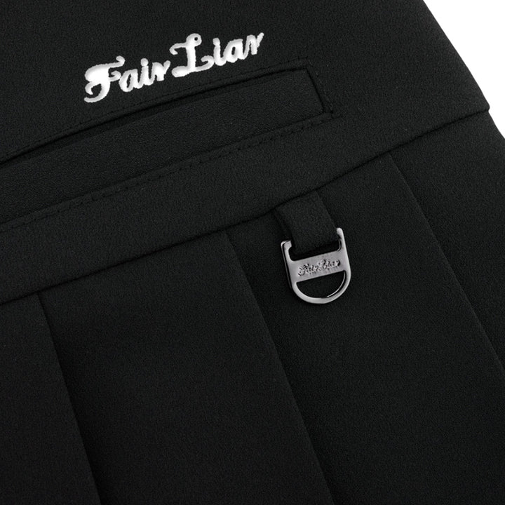 Fairliar Asymmetrical Ribbon Pleated Golf Skirt Black - SS25 Women