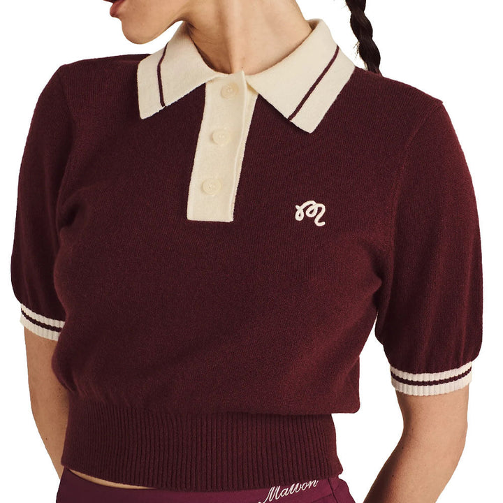 Malbon Mikayla Knit Golf Polo Red Mahogany - FW25 Women