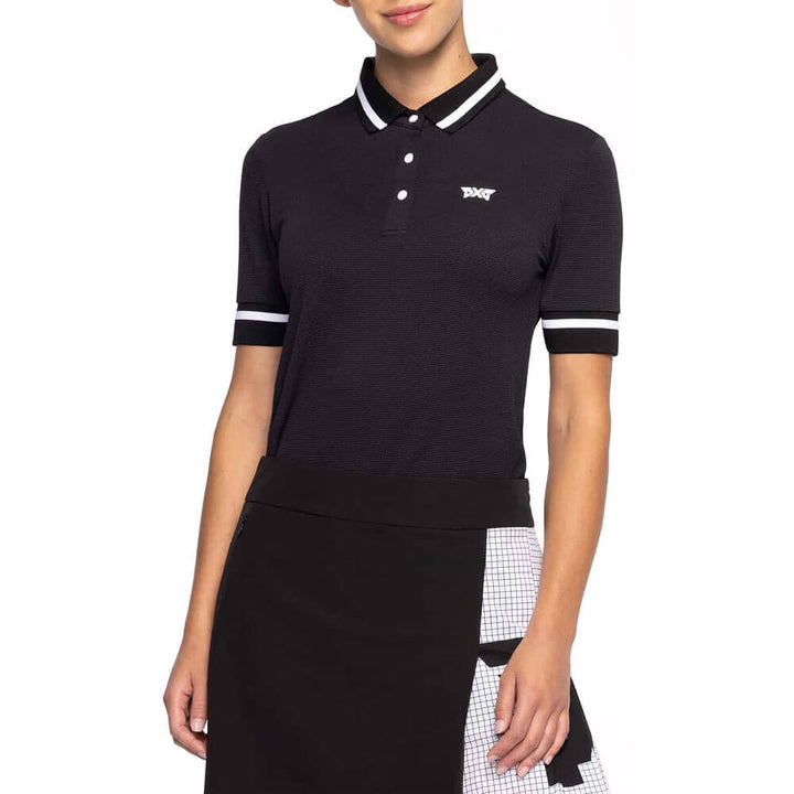PXG Contrast Sleeve Golf Polo Black - SS25 Women