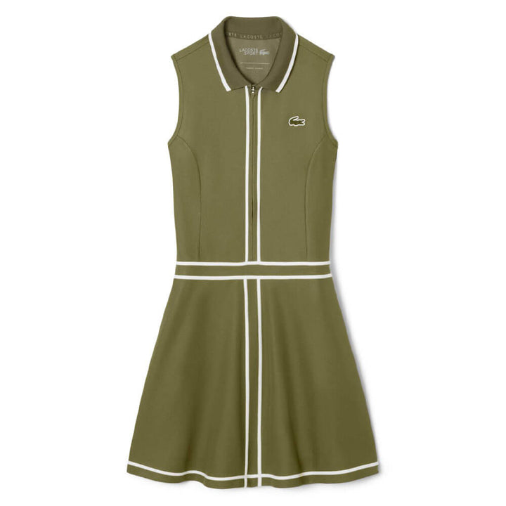 Lacoste Ultra Dry Heritage Trim Sleeveless Golf Dress Khaki Green/White - FW25 Women