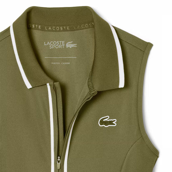 Lacoste Ultra Dry Heritage Trim Sleeveless Golf Dress Khaki Green/White - FW25 Women