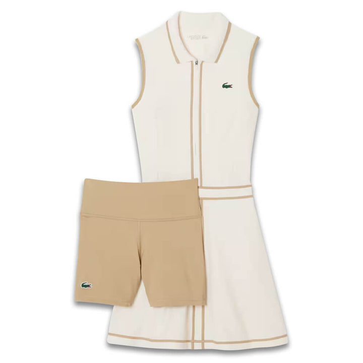 Lacoste Ultra Dry Heritage Trim Sleeveless Golf Dress White/Beige - FW25 Women