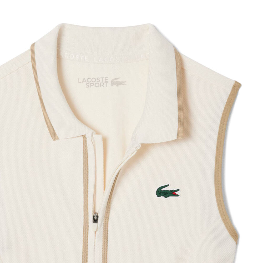 Lacoste Ultra Dry Heritage Trim Sleeveless Golf Dress White/Beige - FW   Golfio