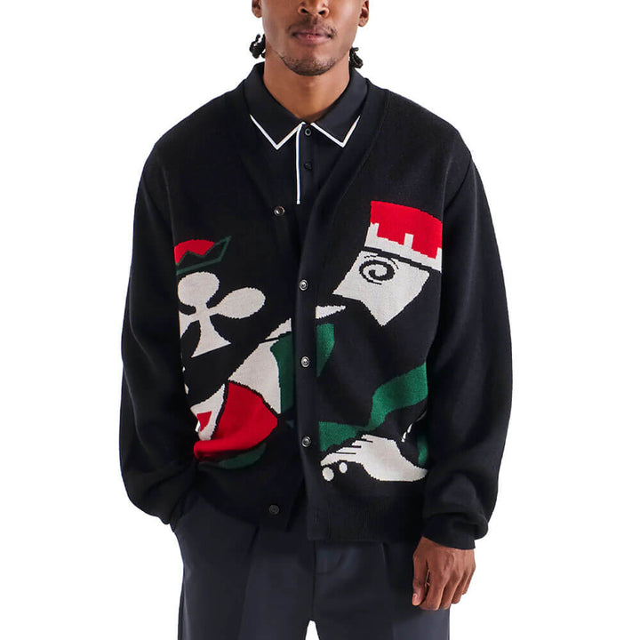 Malbon Kingston Cardigan Golf Sweater Black - FW25 Men