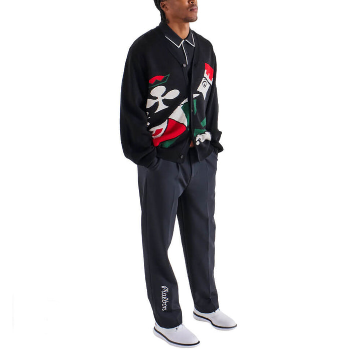 Malbon Kingston Cardigan Golf Sweater Black - FW25 Men