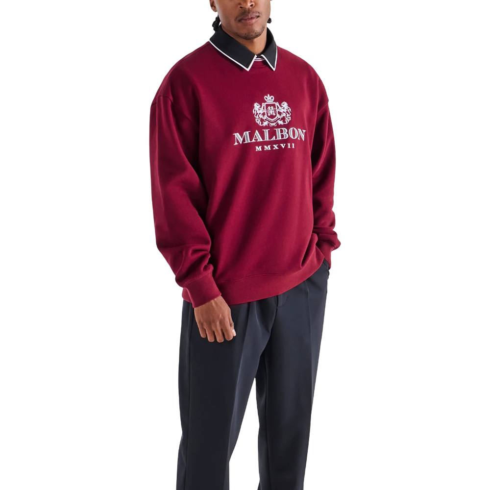 Malbon Golf 2025年秋冬コレクション のメンズ長袖ニット Malbon Monarch Crewneck Golf Sweatshirt Red Mahogany - FW25 Men