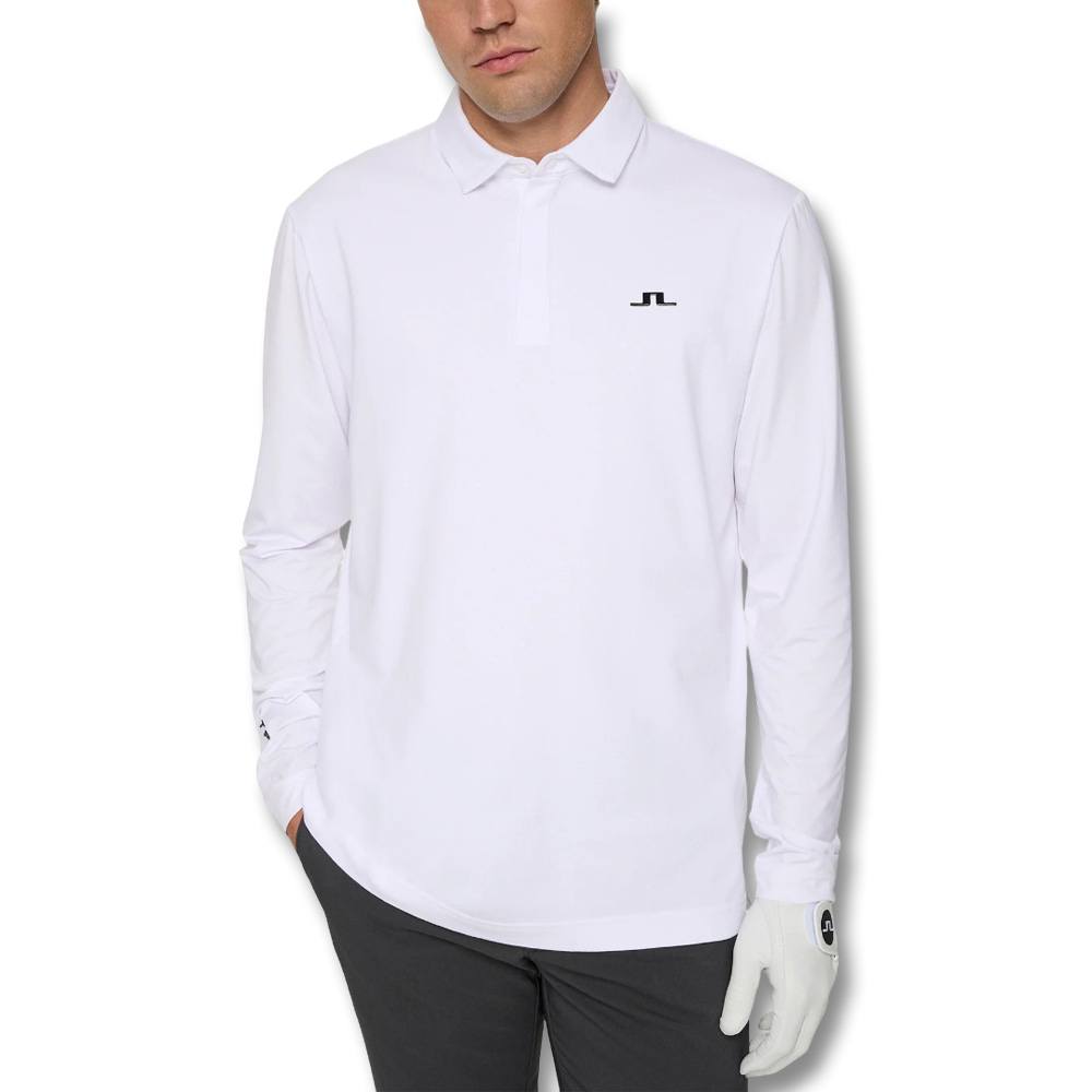 J.Lindeberg Sean Hybrid Longsleeve Golf Polo White - FW25 Men – Golfio