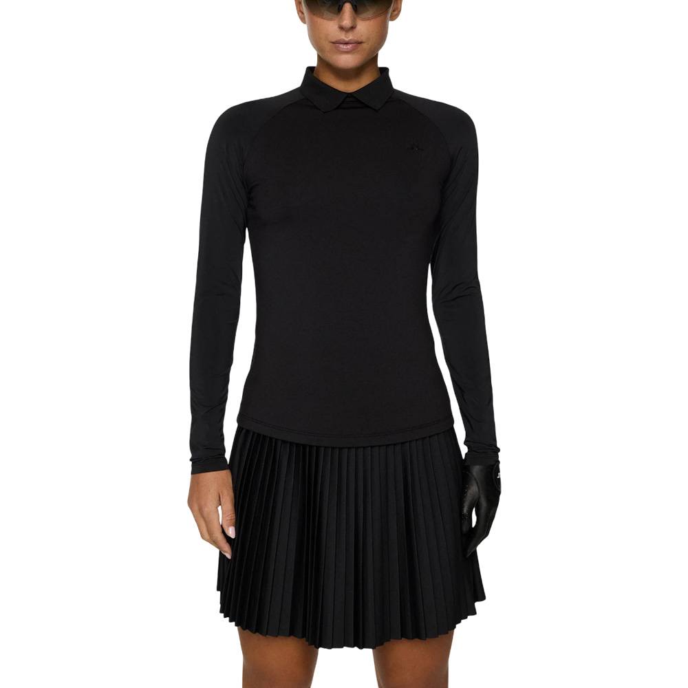 新品タグ付き　J.LINDEBERG レディース　長袖　ロングスリーブ　ボレロ J.Lindeberg Tori Hybrid Longsleeve Golf Polo Black - FW25 Women