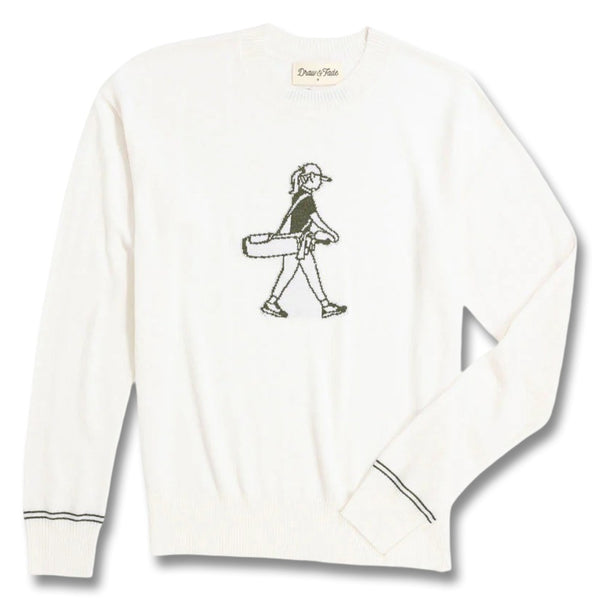 Draw & Fade Walking Girl Crewneck Golf Sweater White - FW25 Women