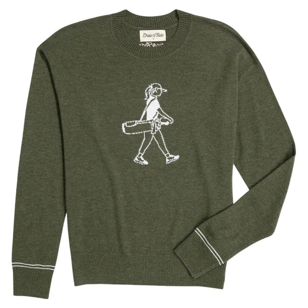 Draw & Fade Walking Girl Crewneck Golf Sweater Olive - FW25 Women