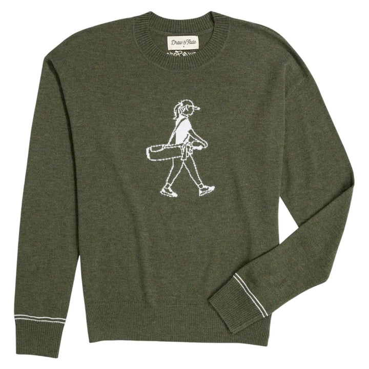 Draw & Fade Walking Girl Crewneck Golf Sweater Olive - FW25 Women