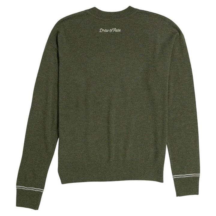 Draw & Fade Walking Girl Crewneck Golf Sweater Olive - FW25 Women