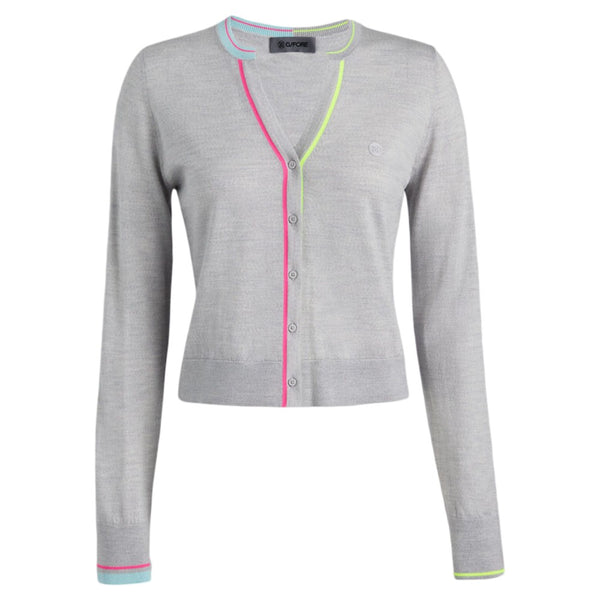 Gfore Tailored Merino Wool Cardigan Golf Sweater (with Gfore Emblem) Melange Grey - FA25 Women