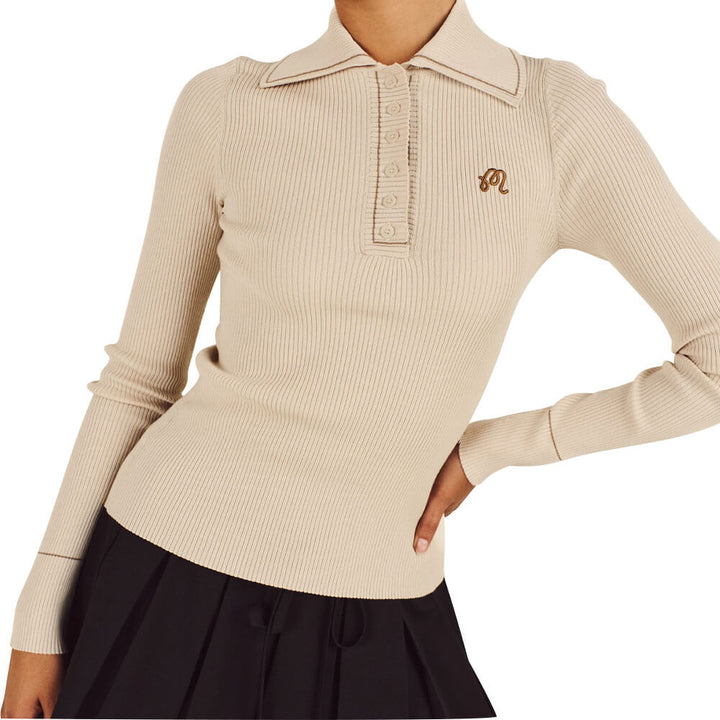Malbon Agatha Knit Golf Polo Dove Grey - FW25 Women