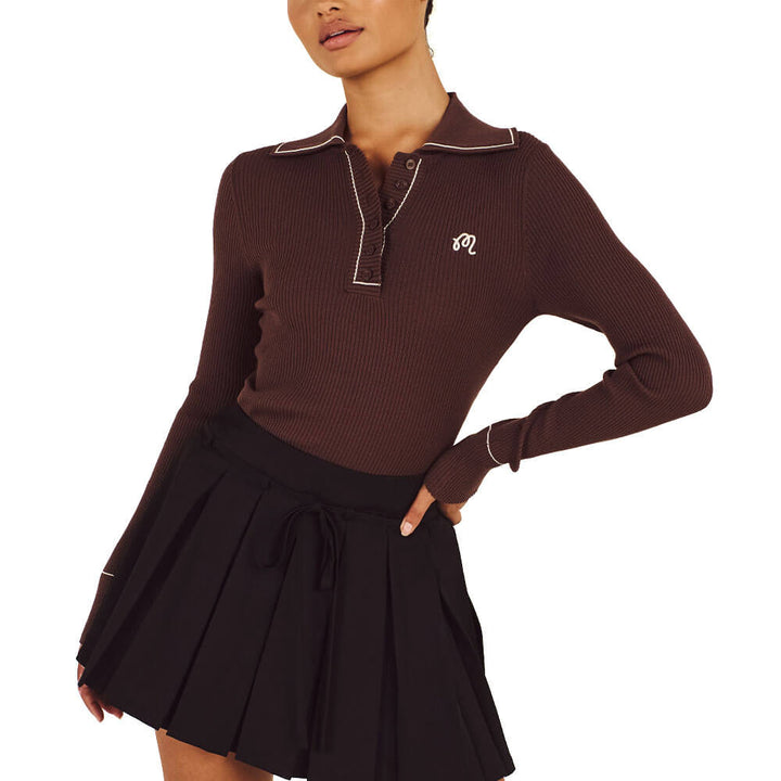 Malbon Agatha Knit Golf Polo Mahogany - FW25 Women
