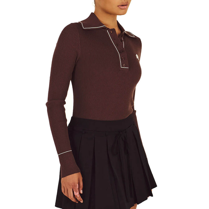 Malbon Agatha Knit Golf Polo Mahogany - FW25 Women