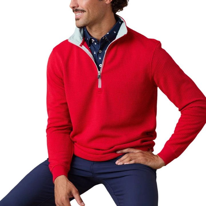 Straight Down Optic Quarter Zip Golf Pullover Flag Red - FA25 Men