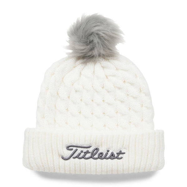 Titleist Cable Knit Pom Pom Golf Beanie White/Gray - 25 Men
