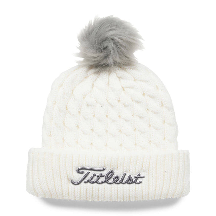 Titleist Cable Knit Pom Pom Golf Beanie White/Gray - 25 Men