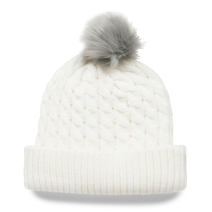 Titleist Cable Knit Pom Pom Golf Beanie White/Gray - 25 Men