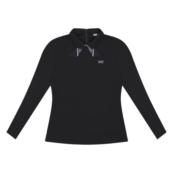 PXG Tie Neck Longsleeve Golf Polo Black - FW25 Women