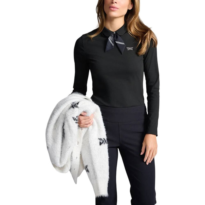 PXG Tie Neck Longsleeve Golf Polo Black - FW25 Women