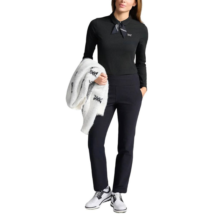 PXG Tie Neck Longsleeve Golf Polo Black - FW25 Women
