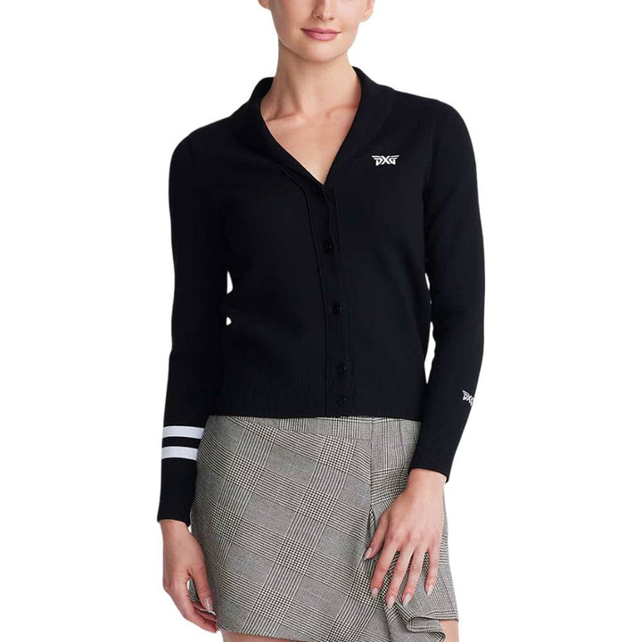 PXG Rolled Collar Golf Cardigan Golf Sweater Black - FW25 Women