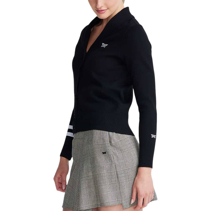 PXG Rolled Collar Golf Cardigan Golf Sweater Black - FW25 Women