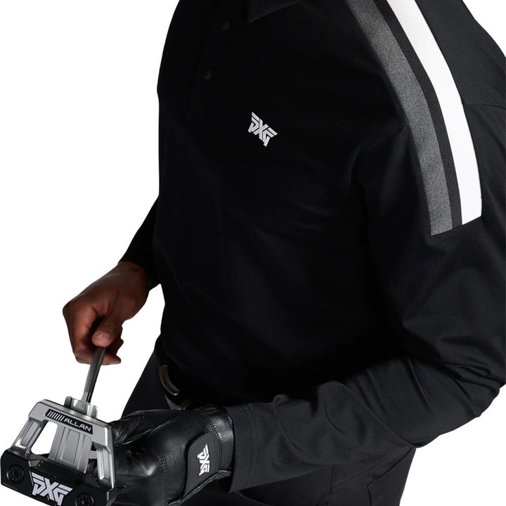 PXG Longsleeve Shoulder Panel Golf Polo Black - FW25 Men