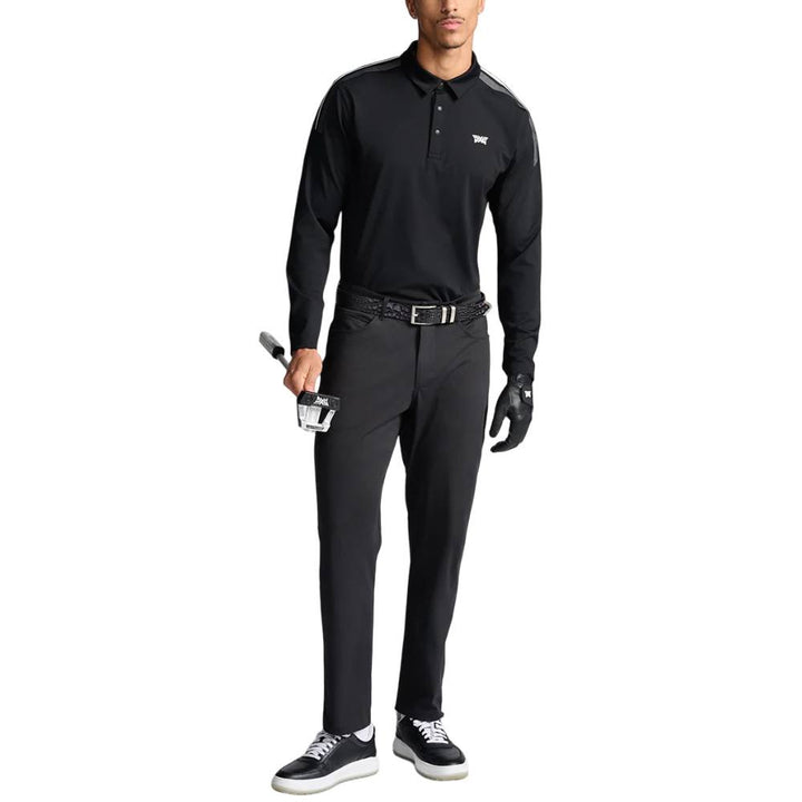 PXG Longsleeve Shoulder Panel Golf Polo Black - FW25 Men