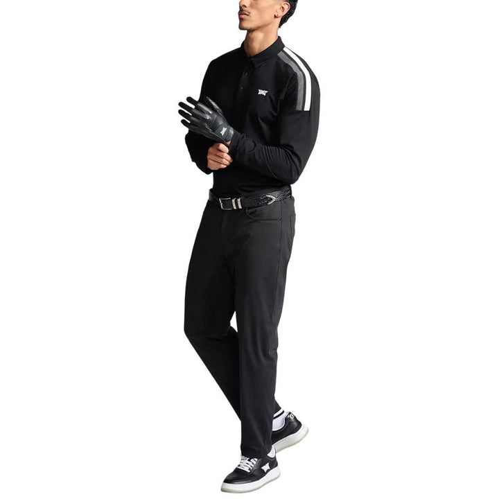 PXG Longsleeve Shoulder Panel Golf Polo Black - FW25 Men