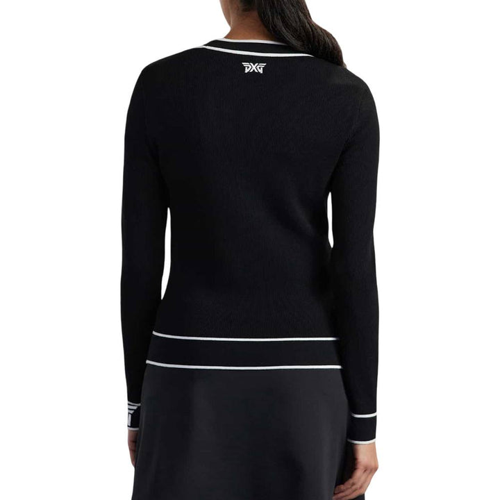 PXG Varsity V-Neck Cardigan Golf Sweater Black - FW25 Women
