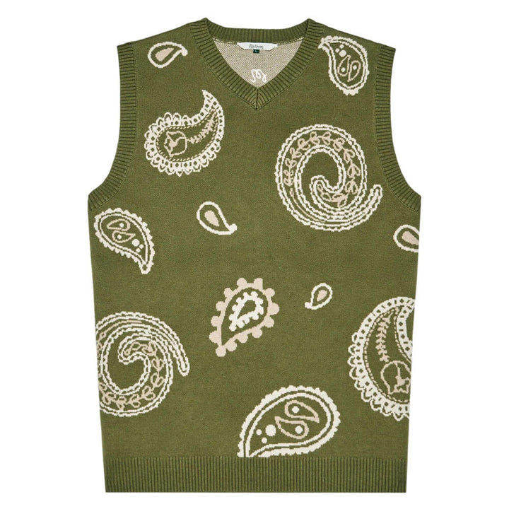 Malbon Paisley Sweater Golf Vest Olivine - FW25 Men