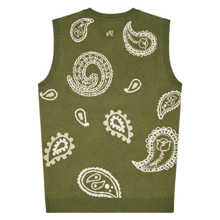 Malbon Paisley Sweater Golf Vest Olivine - FW25 Men