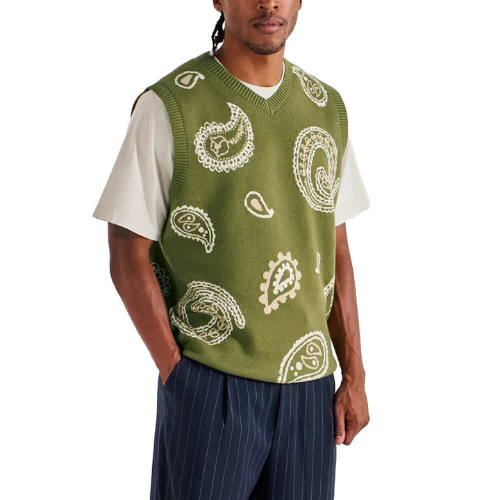Malbon Paisley Sweater Golf Vest Olivine - FW25 Men