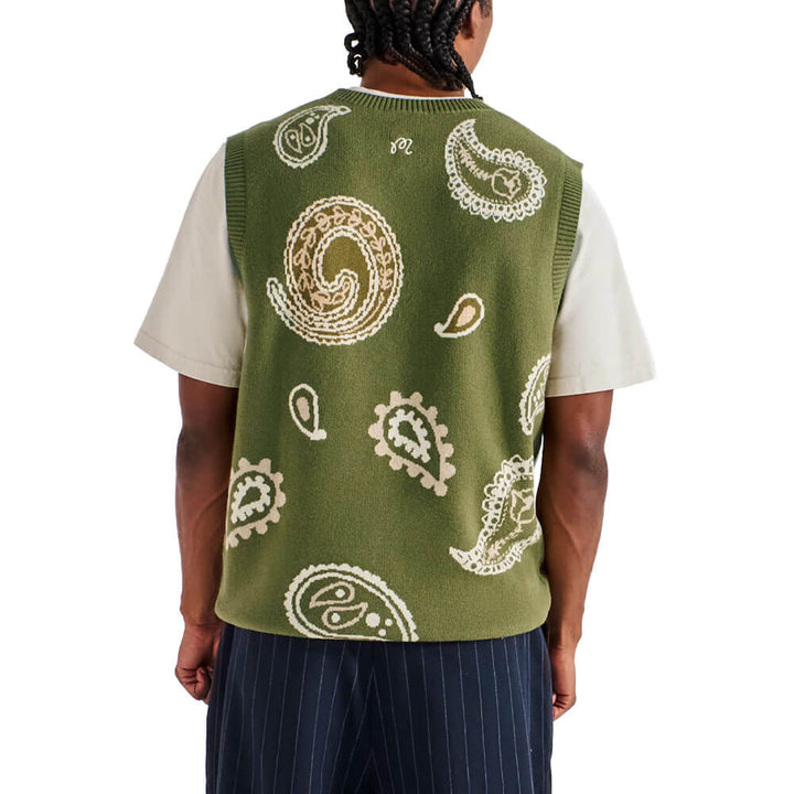 Malbon Paisley Sweater Golf Vest Olivine - FW25 Men