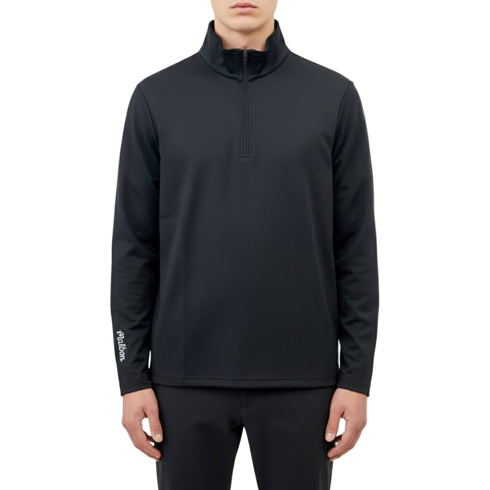 Malbon Evergreen Perforated Quarter Zip Golf Pullover Black - FW25
