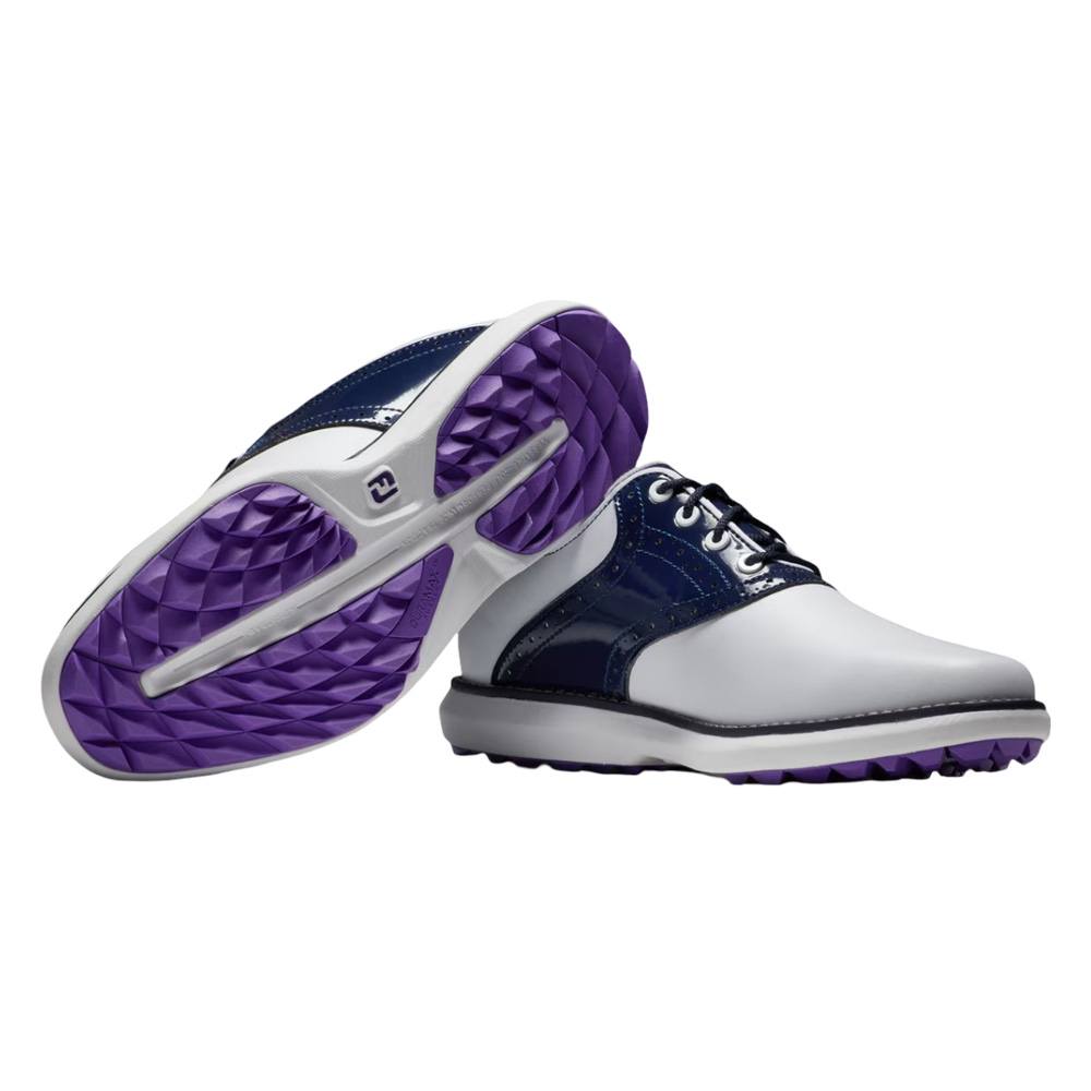 FootJoy Traditions Spikeless Golf Shoes White/Navy/Purple - 24
