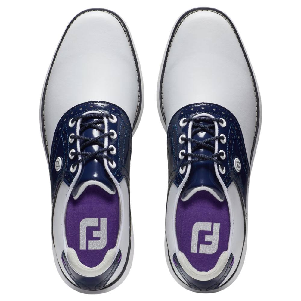 FootJoy Traditions Spikeless Golf Shoes White/Navy/Purple - 24