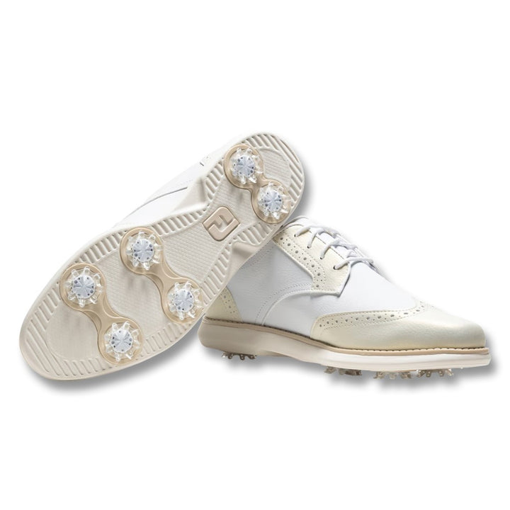 FootJoy Women's Traditions Wing Tip Golf Shoes White/Gold