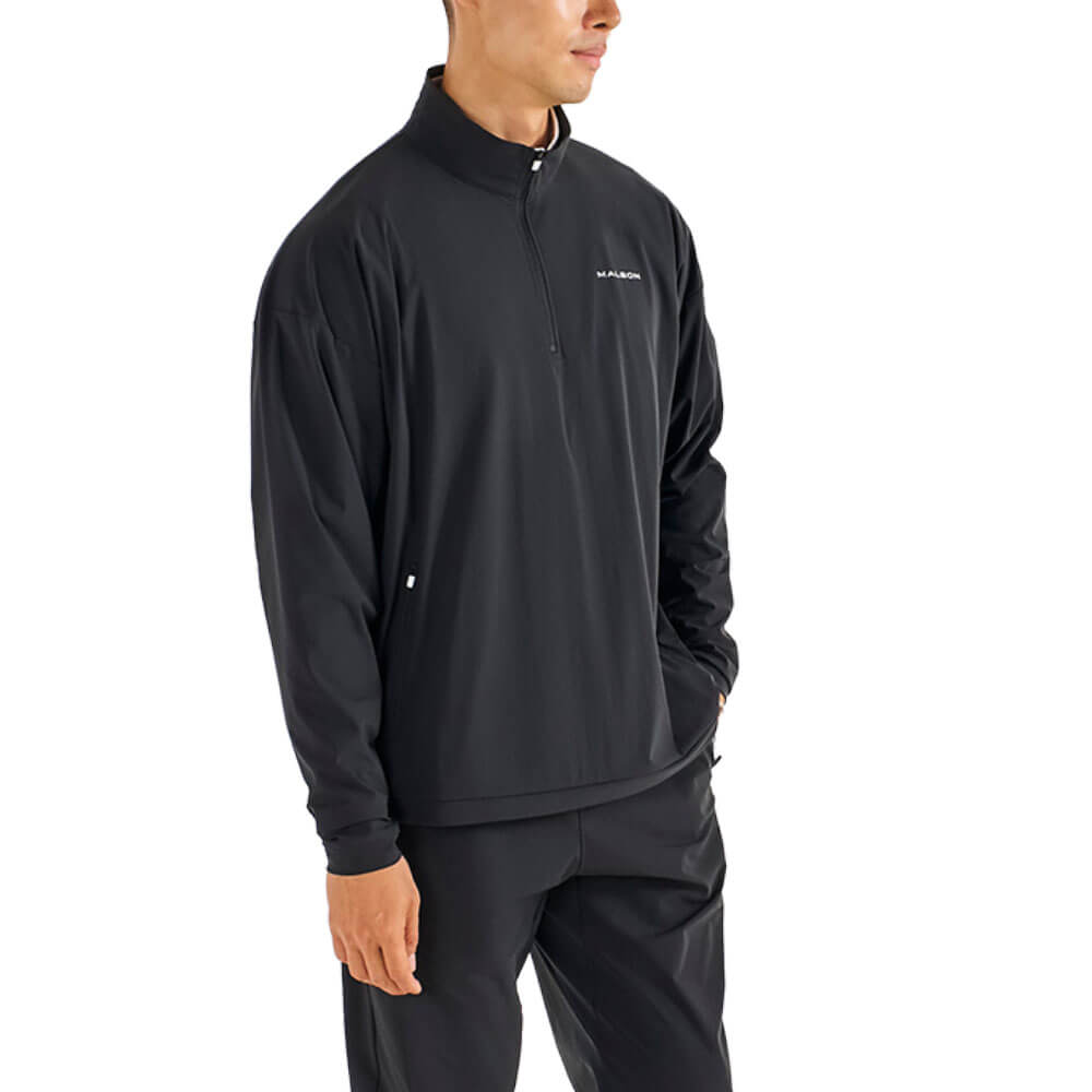 Malbon Performance Quarter Zip Shell Golf Pullover Black - FW25