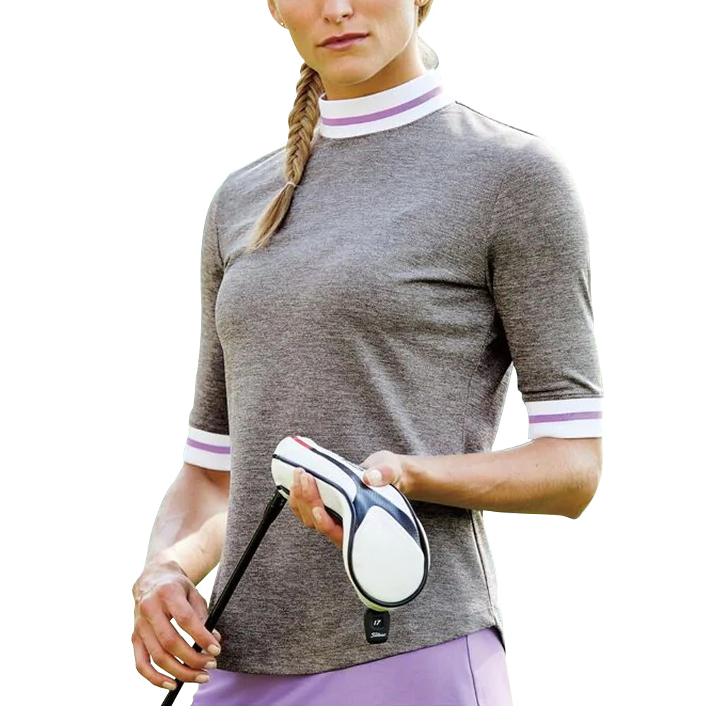 FootJoy Baby Pique Stripe Trim Shortsleeve Golf Mock 2019 Women